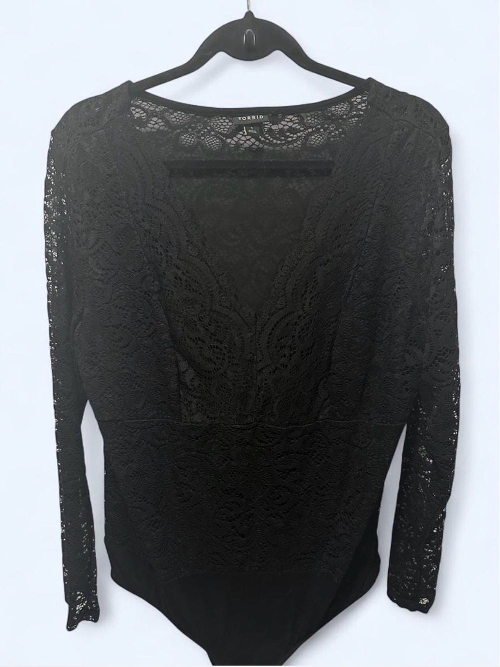 torrid Black Lace Long-Sleeve V-Neck Bodysuit